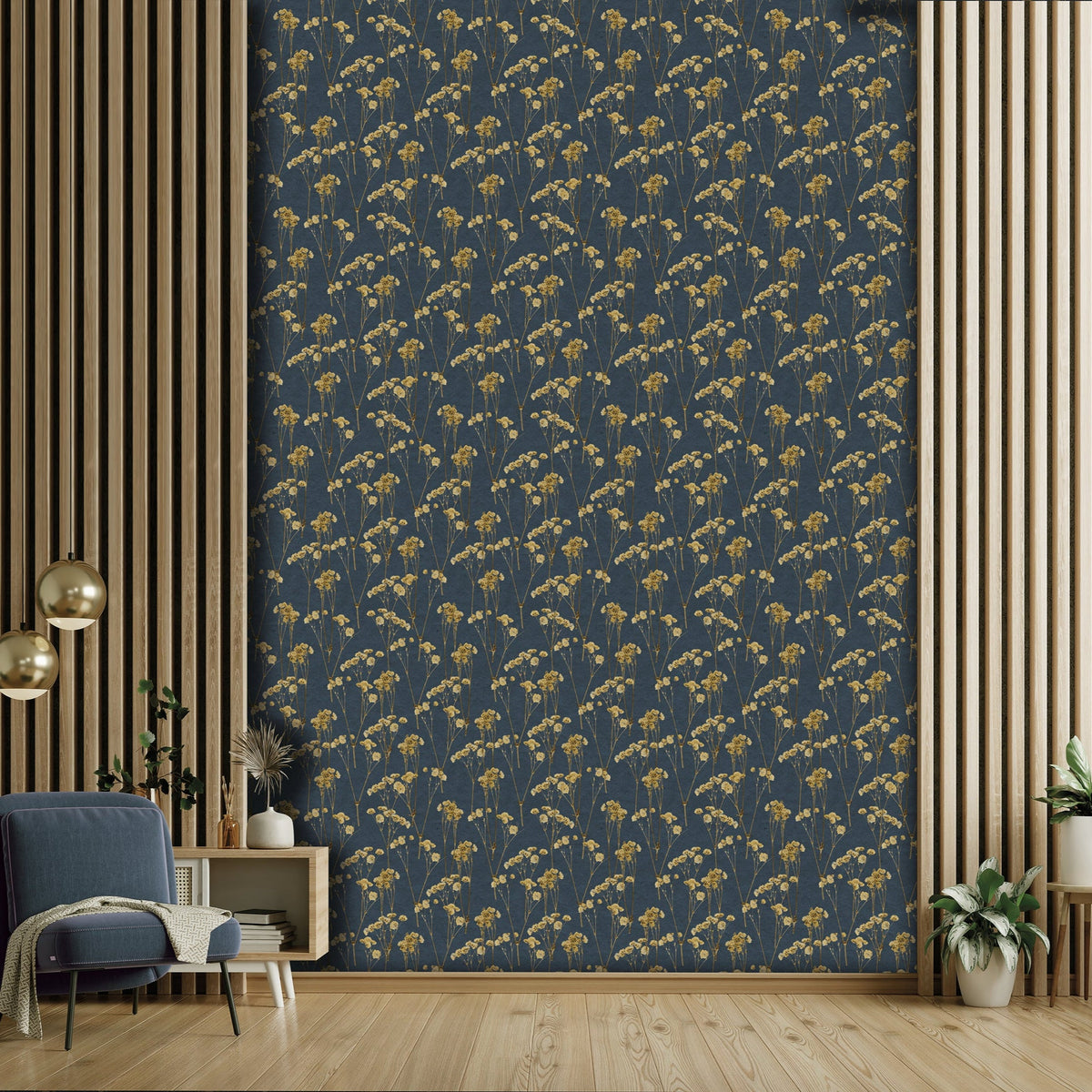 Spry Flower Wallpaper - Navy room view