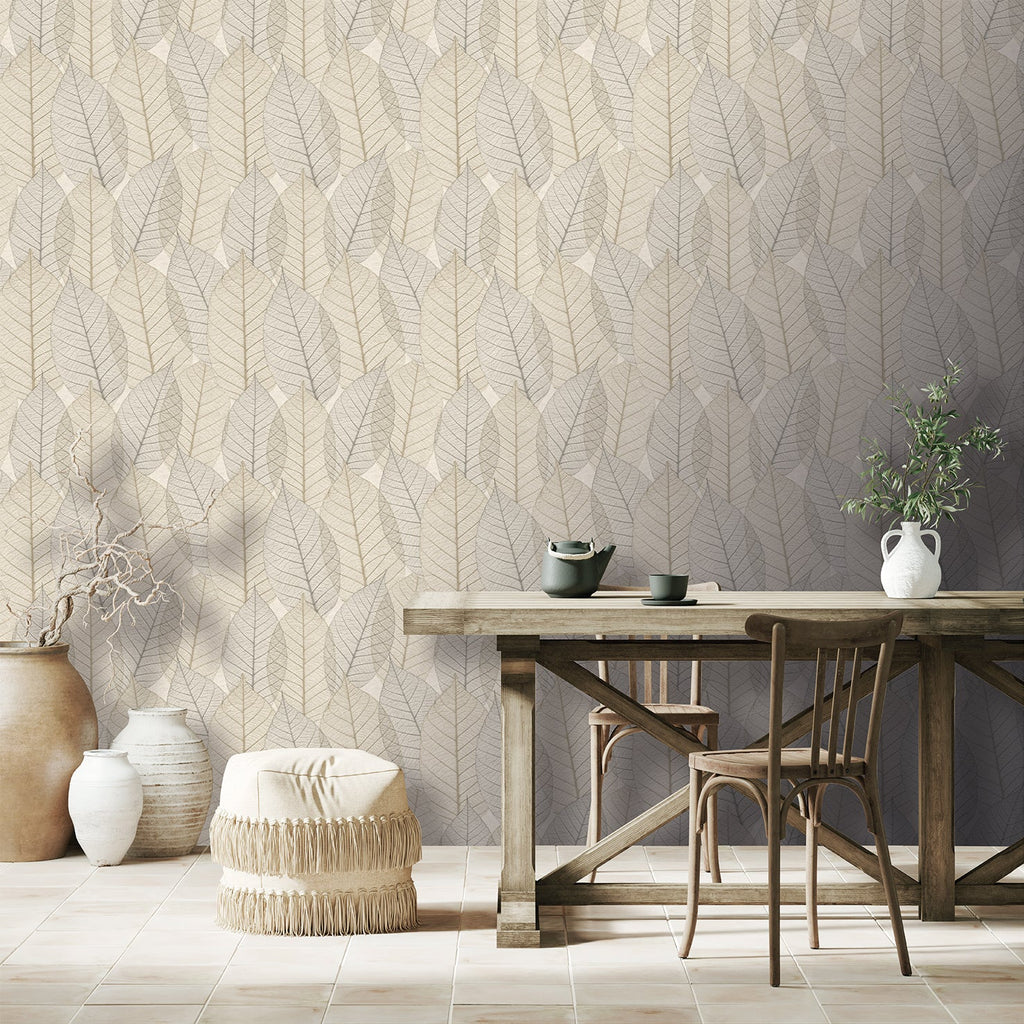 Leaf Lace Wallpaper - Cream room view