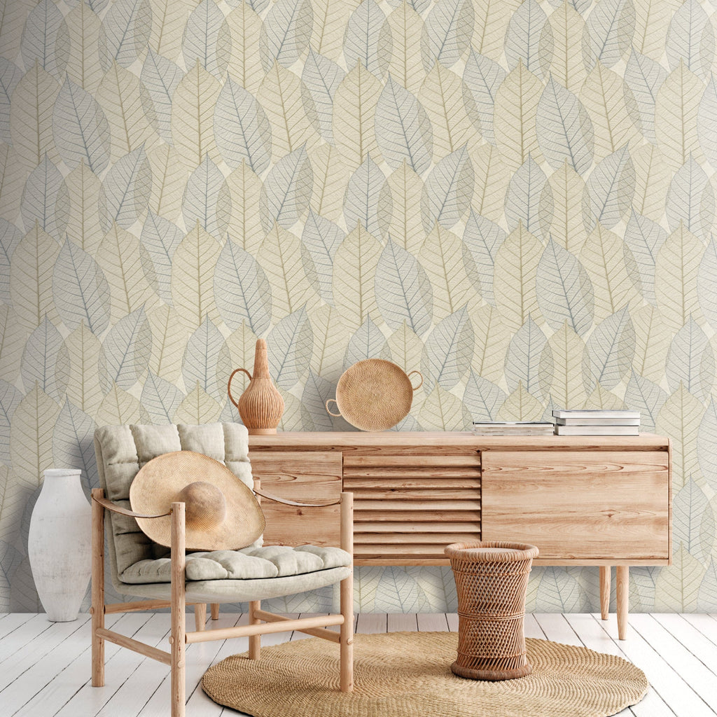 Leaf Lace Wallpaper - Blue room view
