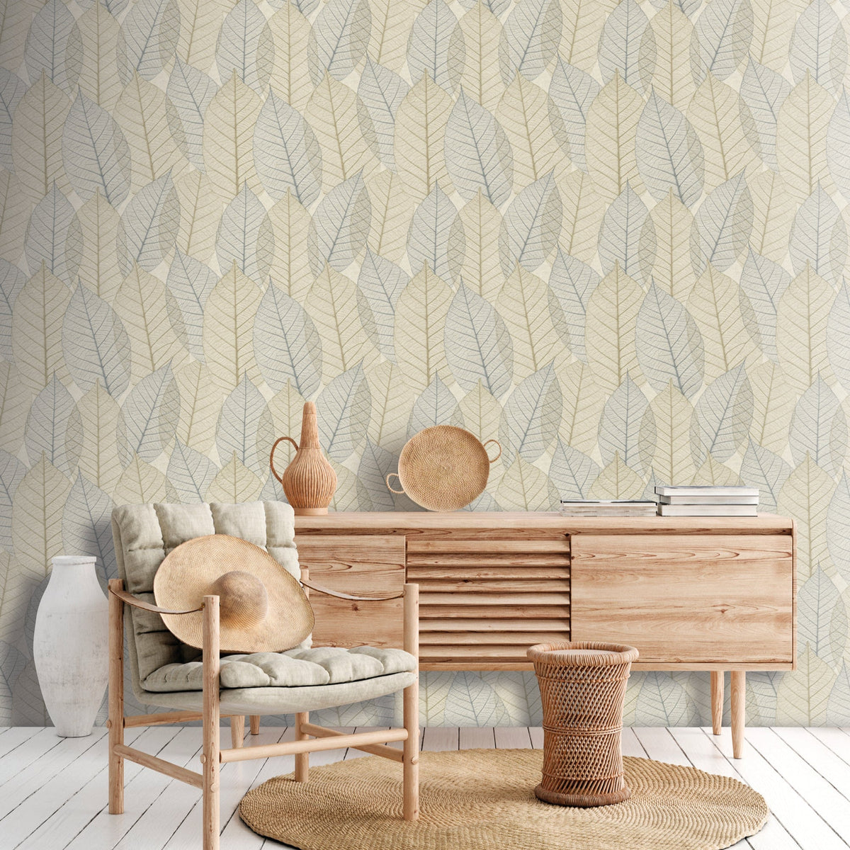 Leaf Lace Wallpaper - Blue room view