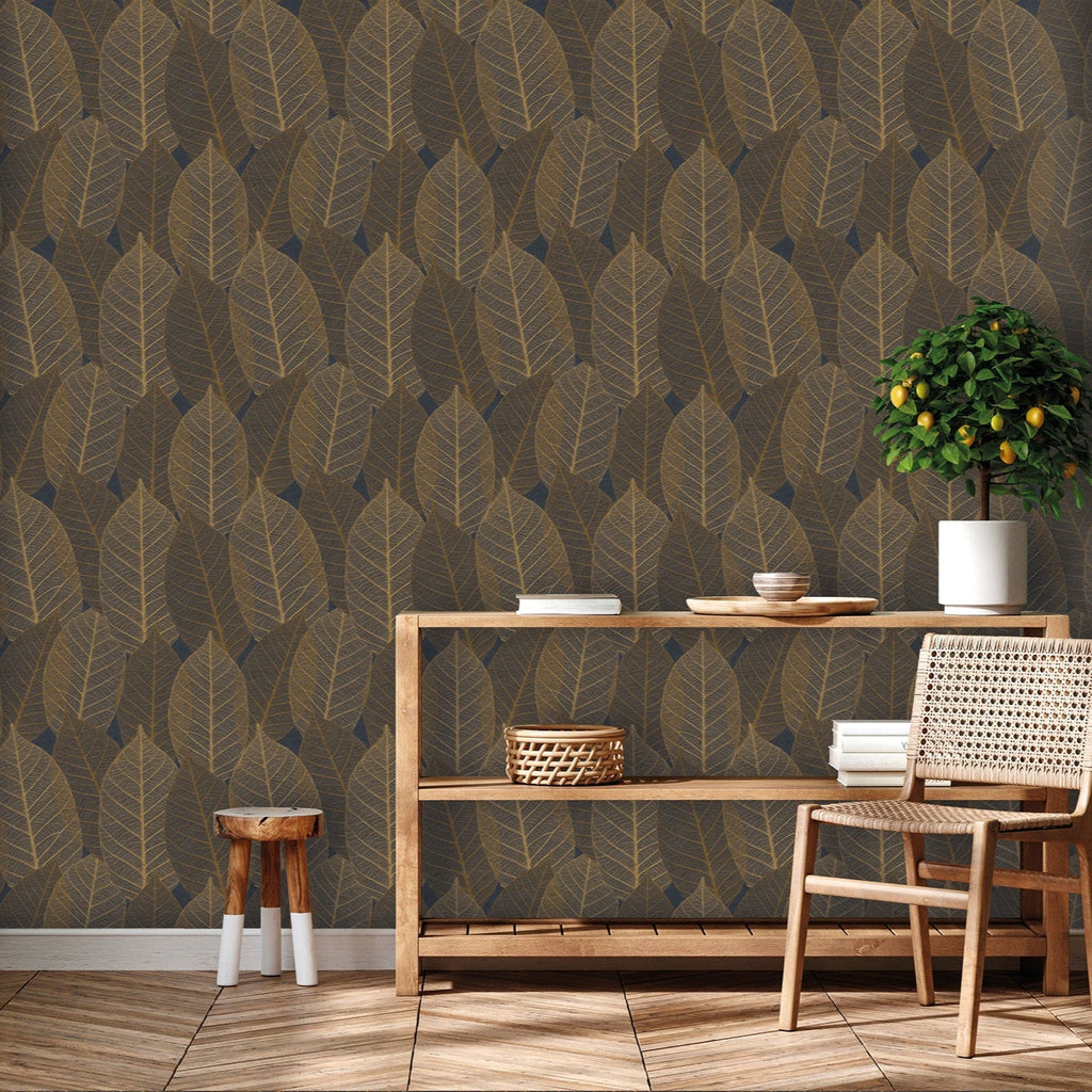 Leaf Lace Wallpaper - Navy room view