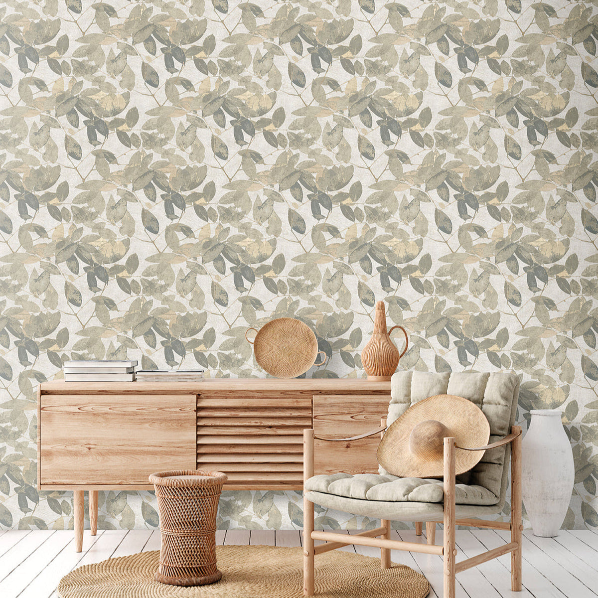 Beech Leaves Wallpaper - Cream room view