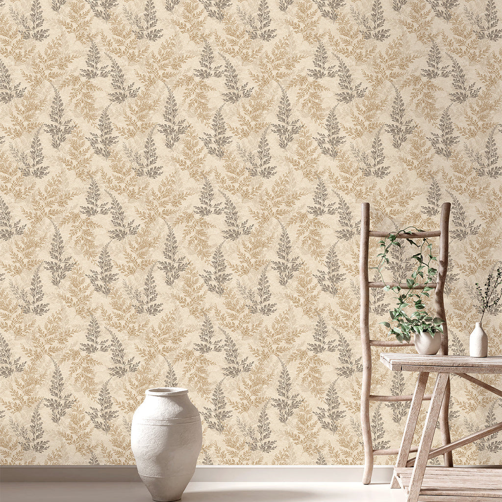 Wild Herbs Wallpaper - Beige room view