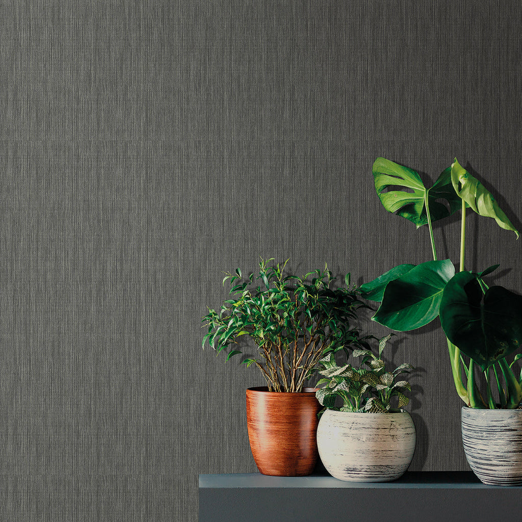 Rafia Grasscloth Wallpaper - Black room view