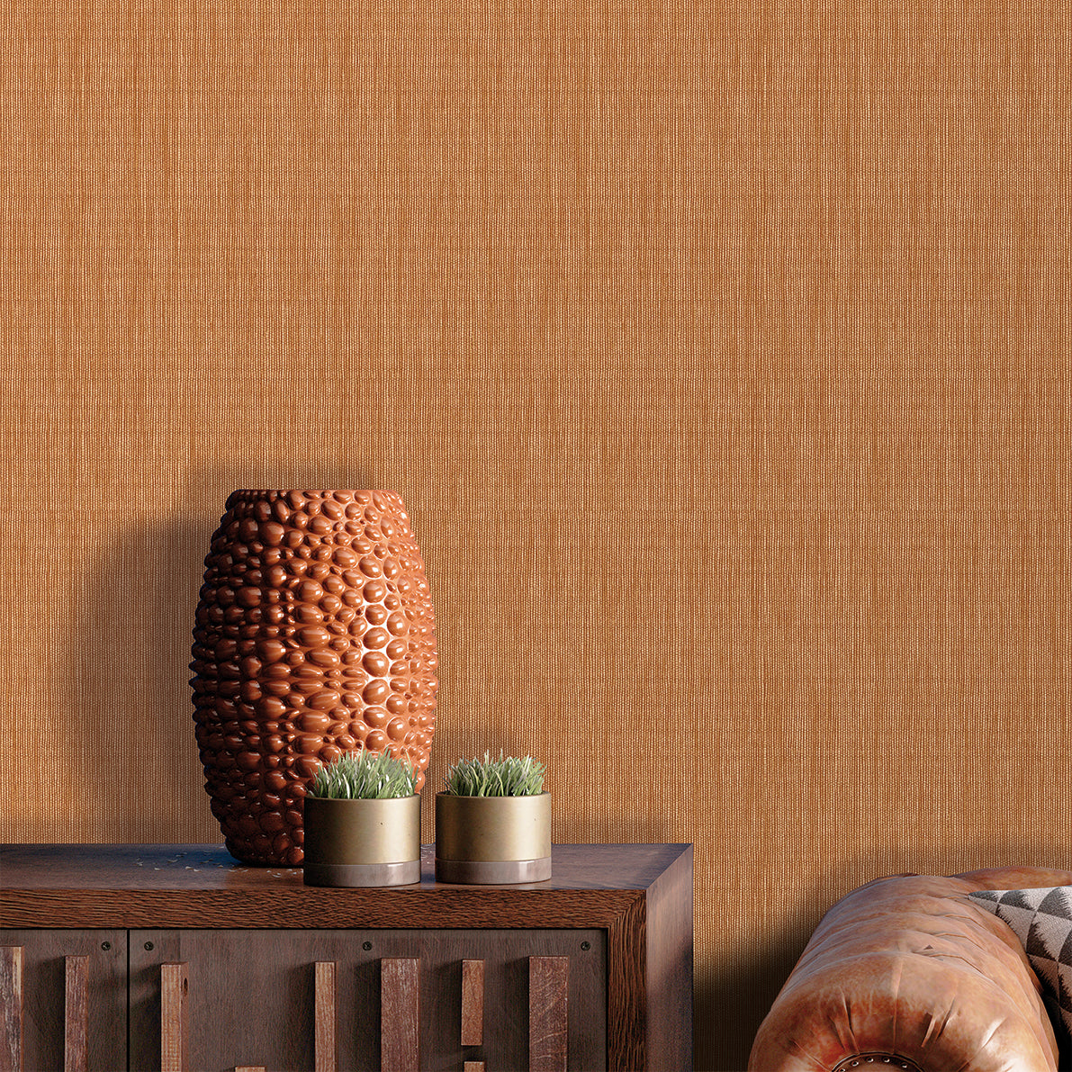 Rafia Grasscloth Wallpaper - Orange room view