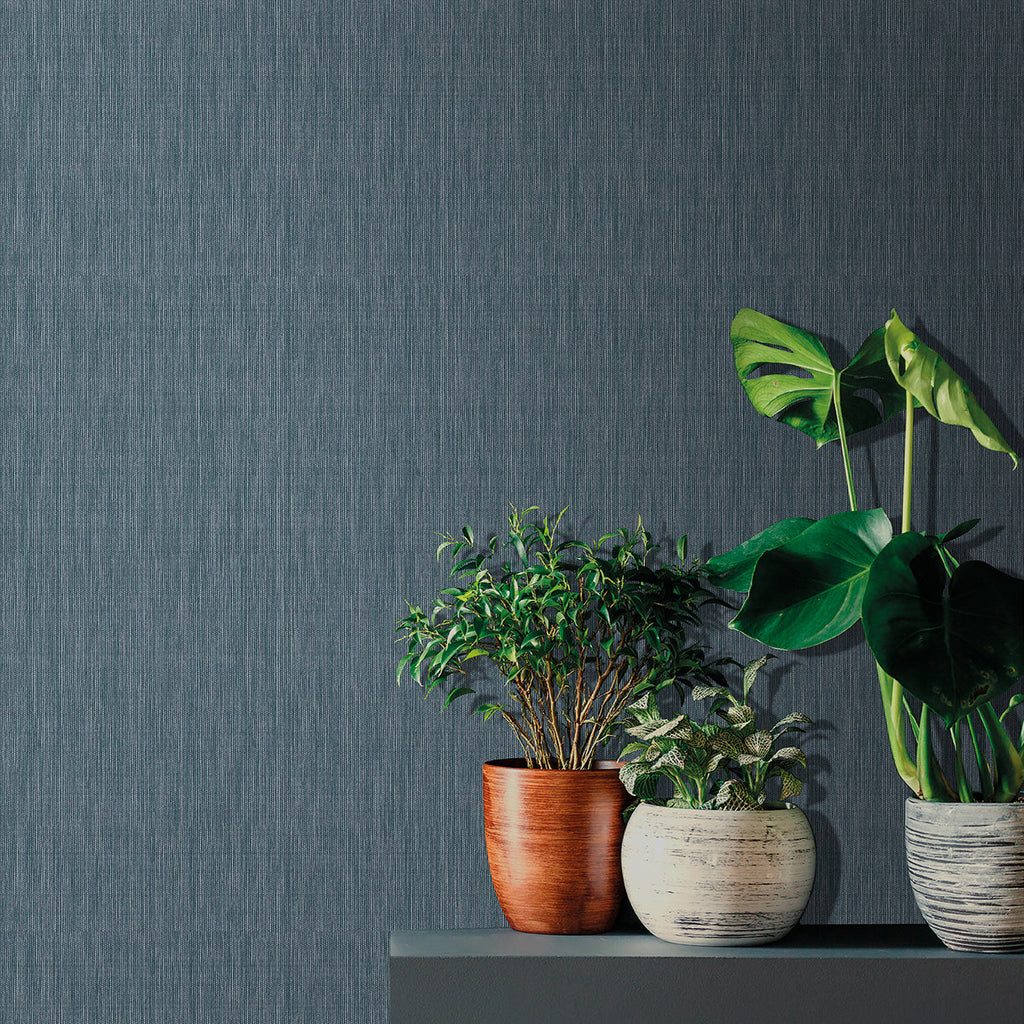 Rafia Grasscloth Wallpaper - Blue room view