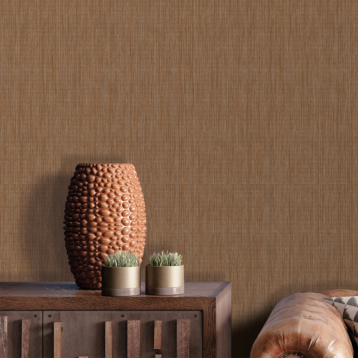 Rafia Grasscloth Wallpaper - Brown room view