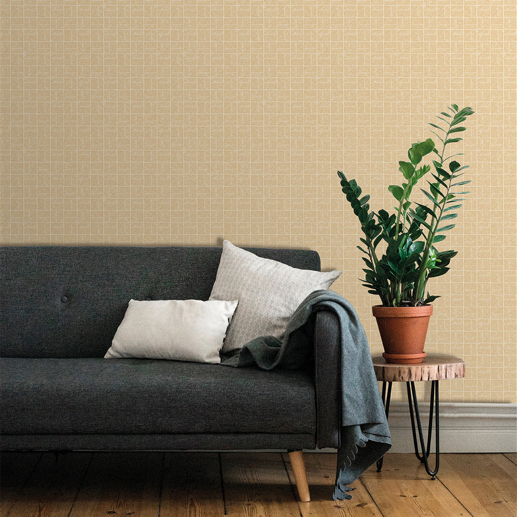 Carimbo Mosaic Wallpaper - Beige room view