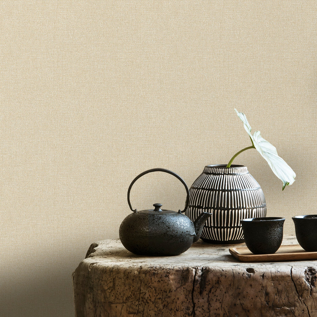 Chanel Linen Blend Wallpaper - Beige room view