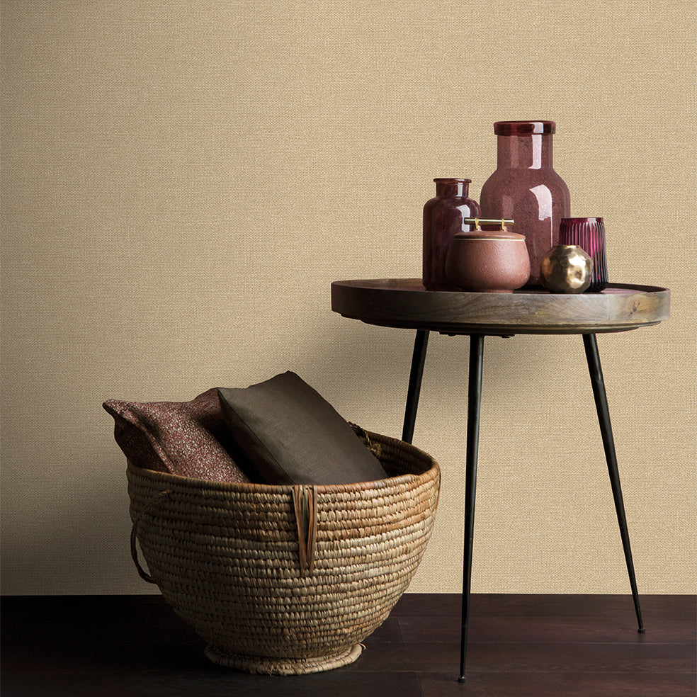 Chanel Linen Blend Wallpaper - Taupe room view