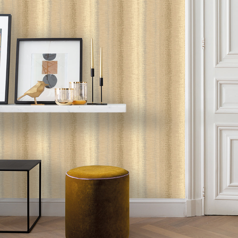 Woven Gradient Stripe Wallpaper - Tan room view