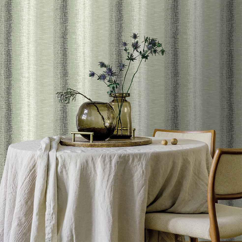 Woven Gradient Stripe Wallpaper - Green room view