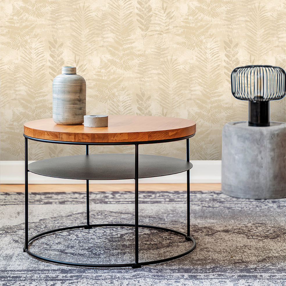 Fern Horizon Wallpaper - Beige room view