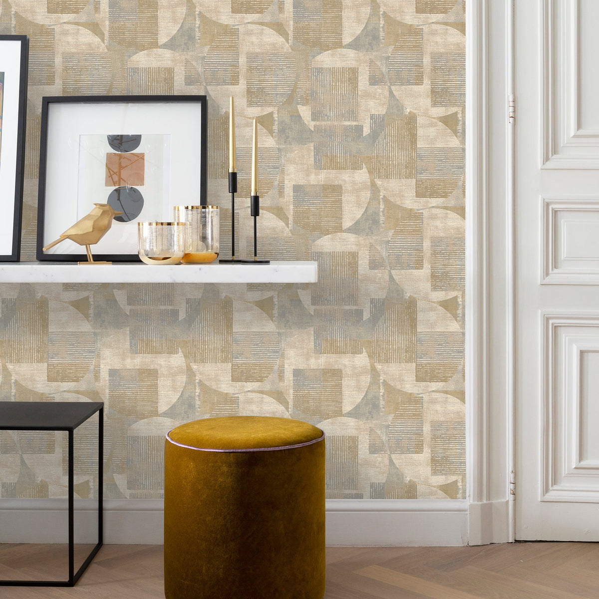 Geo Canvas Wallpaper - Beige room view
