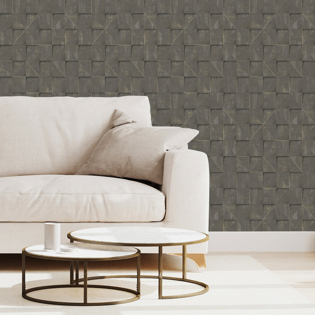 Prism Grid Wallpaper - Brown room view