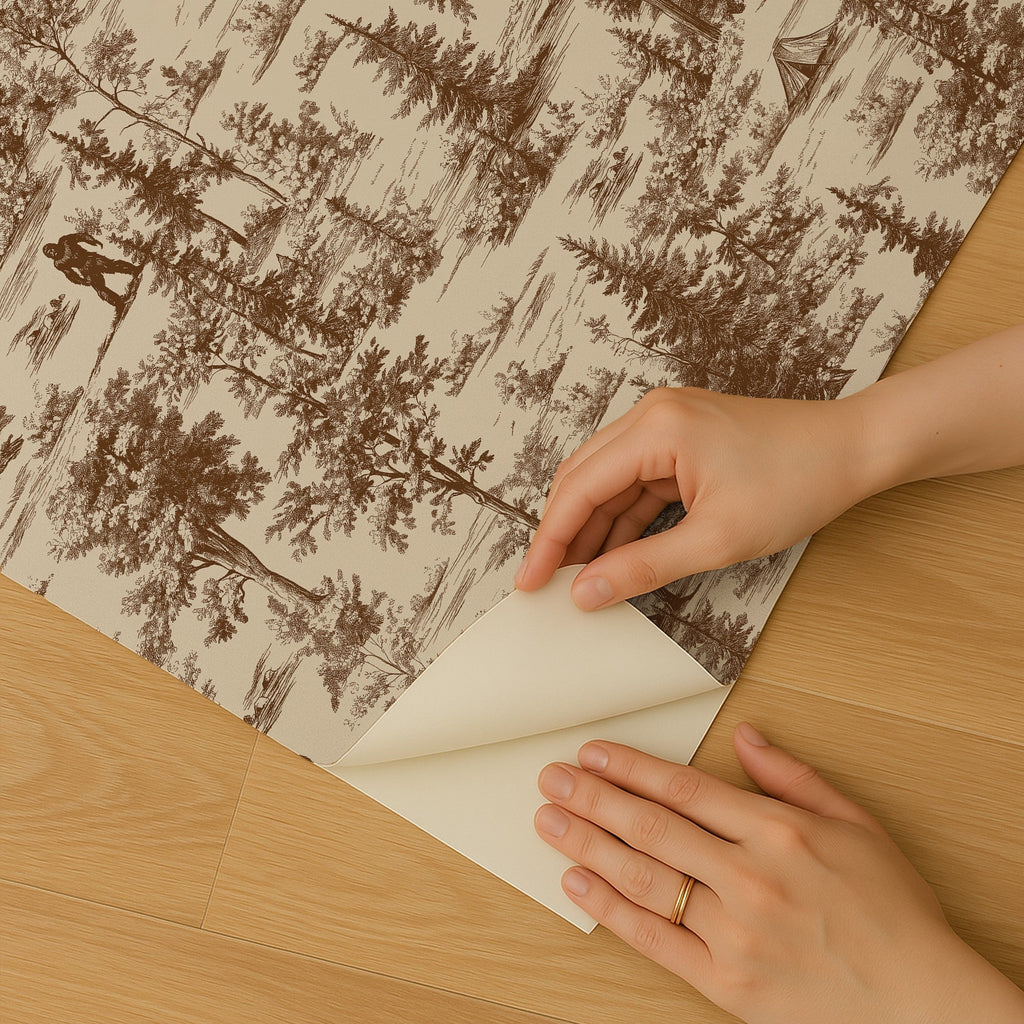 Bigfoot Novelty Toile Peel and Stick Wallpaper - Brown room view