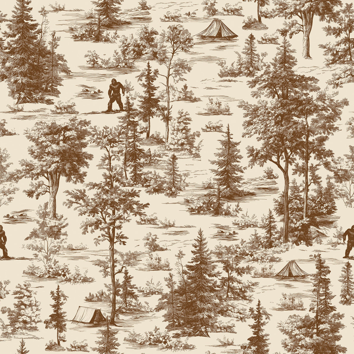 Bigfoot Novelty Toile Peel and Stick Wallpaper - Brown pattern