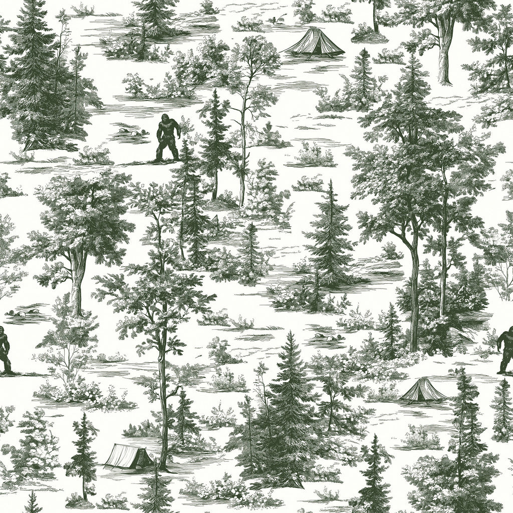 Bigfoot Novelty Toile Peel and Stick Wallpaper - Sage pattern