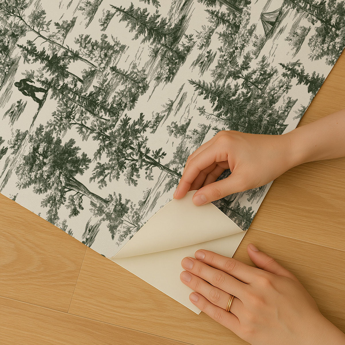 Bigfoot Novelty Toile Peel and Stick Wallpaper - Sage room view