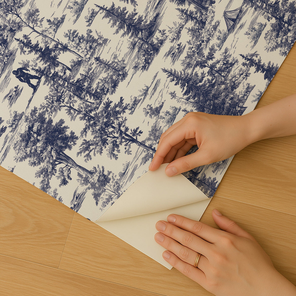Bigfoot Novelty Toile Peel and Stick Wallpaper - Blue room view