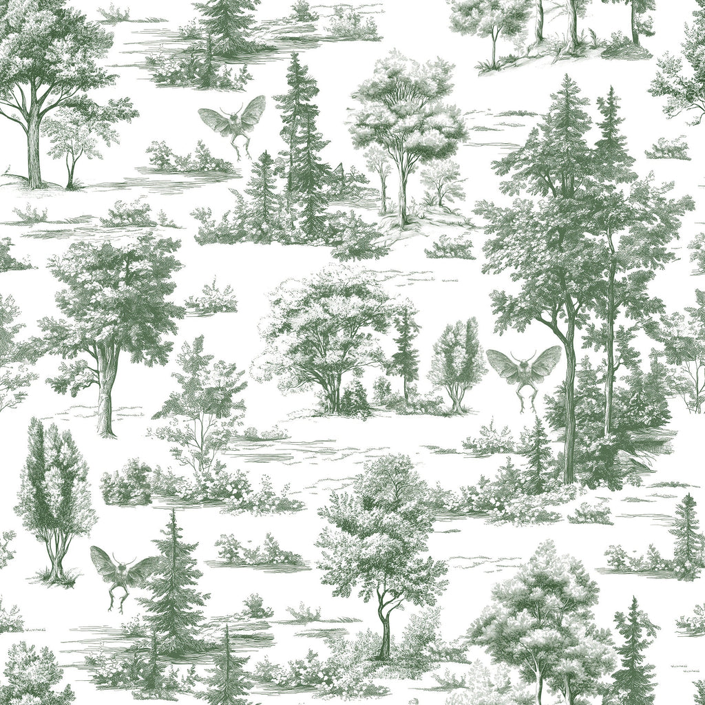 Mothman Novelty Toile Peel and Stick Wallpaper - Sage pattern