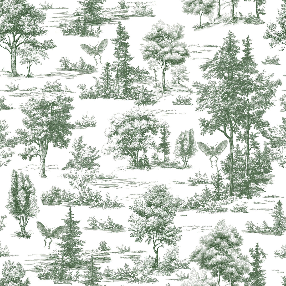 Mothman Novelty Toile Peel and Stick Wallpaper - Sage pattern