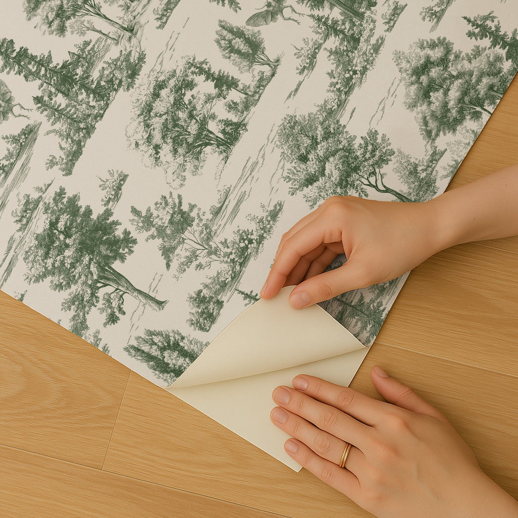 Mothman Novelty Toile Peel and Stick Wallpaper - Sage room view