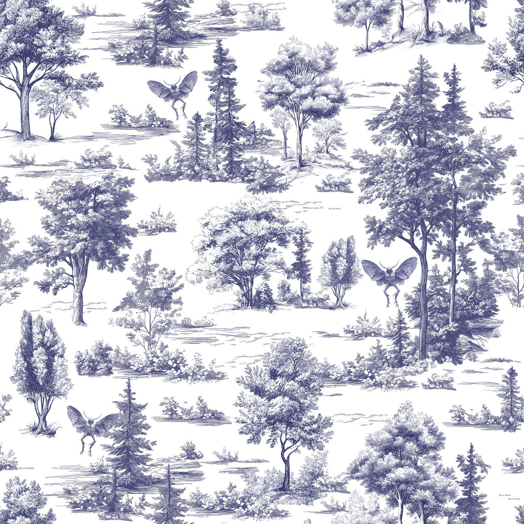 Mothman Novelty Toile Peel and Stick Wallpaper - Blue pattern