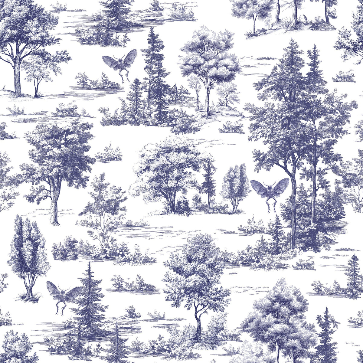 Mothman Novelty Toile Peel and Stick Wallpaper - Blue pattern