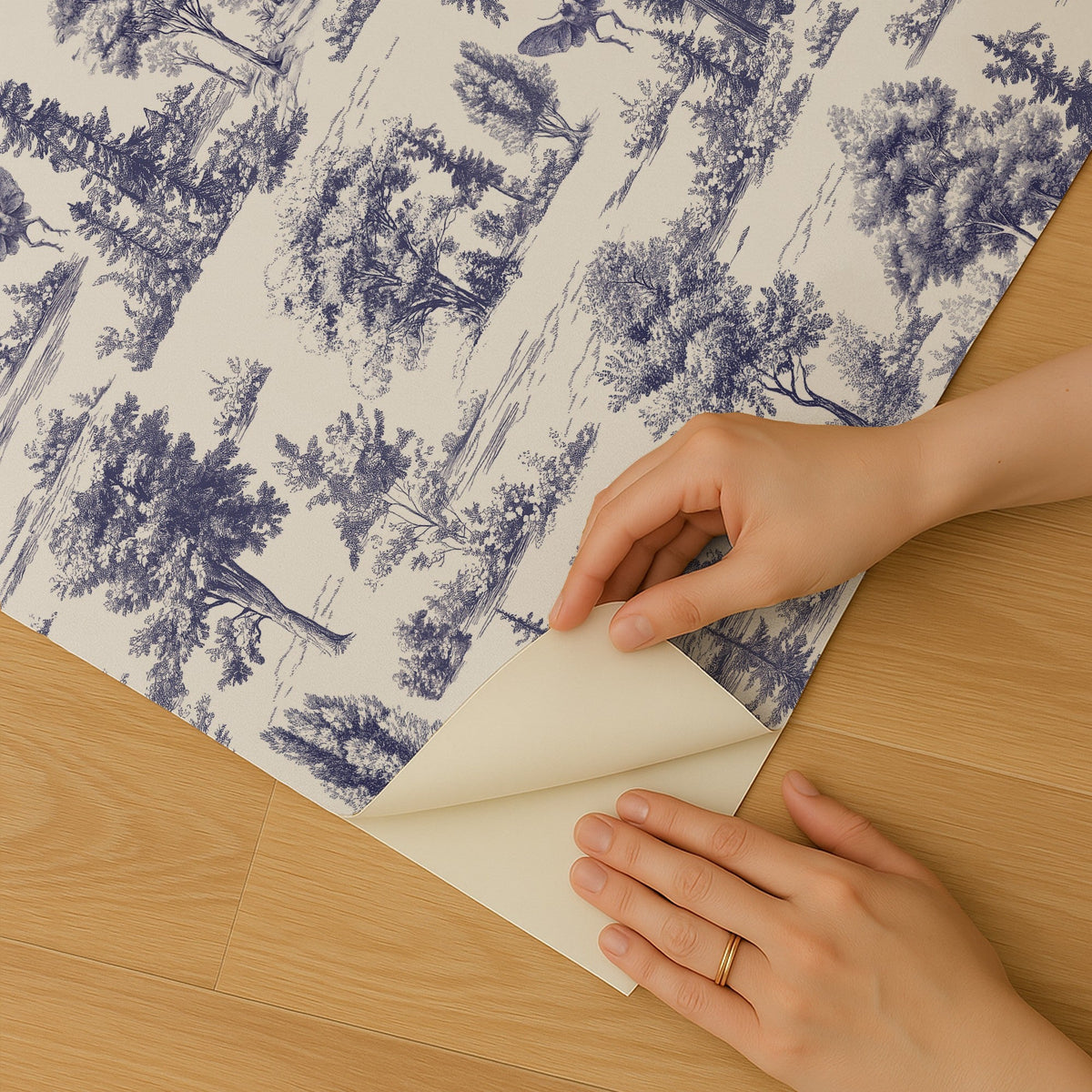 Mothman Novelty Toile Peel and Stick Wallpaper - Blue room view