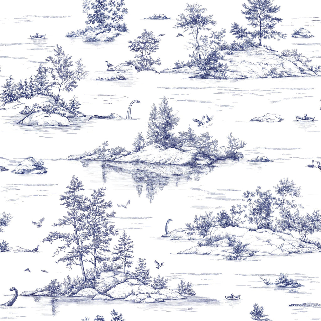 Nessie Novelty Toile Peel and Stick Wallpaper - Blue pattern