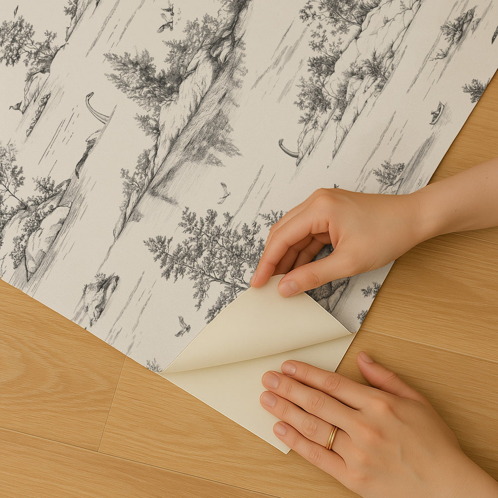 Nessie Novelty Toile Peel and Stick Wallpaper - Gray room view