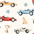 Vintage Race Cars Peel and Stick Wallpaper - Cream pattern