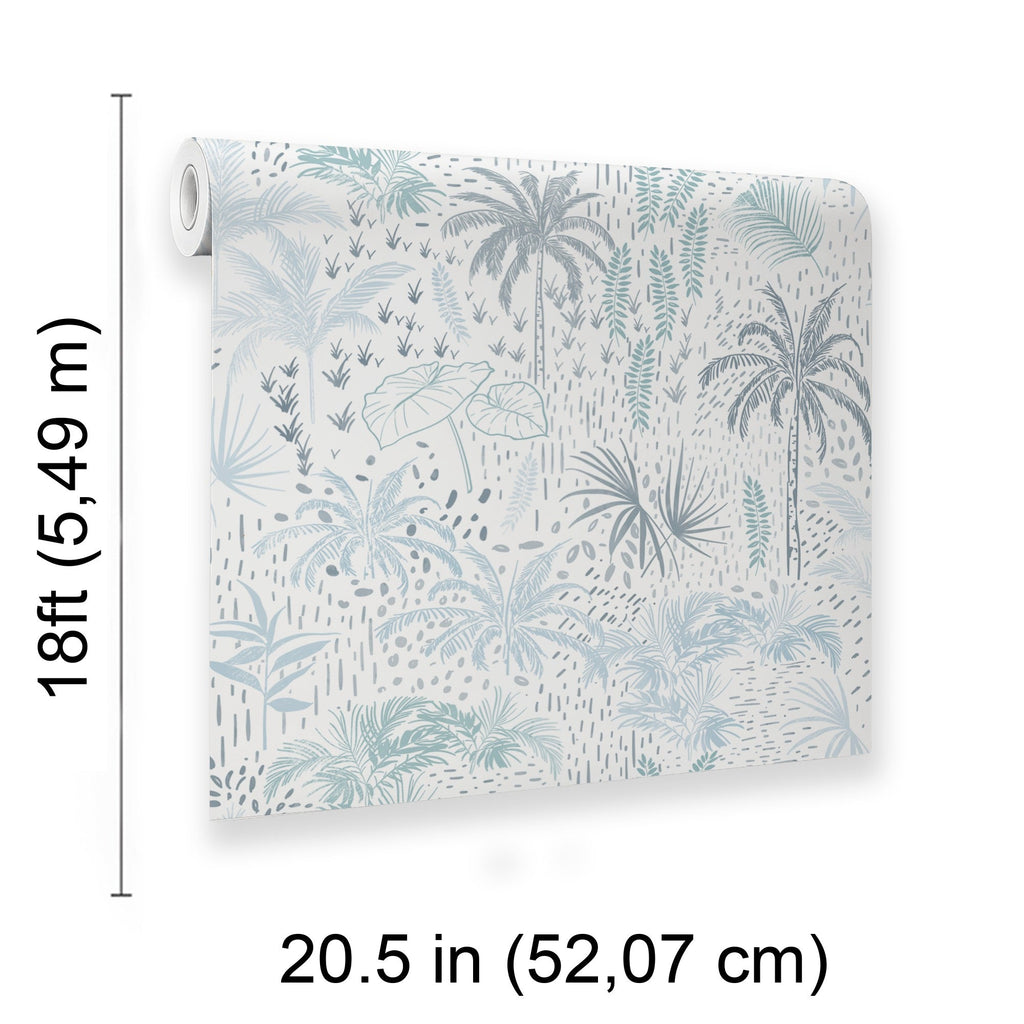 Etched Tropic Peel and Stick Wallpaper - Blue room view