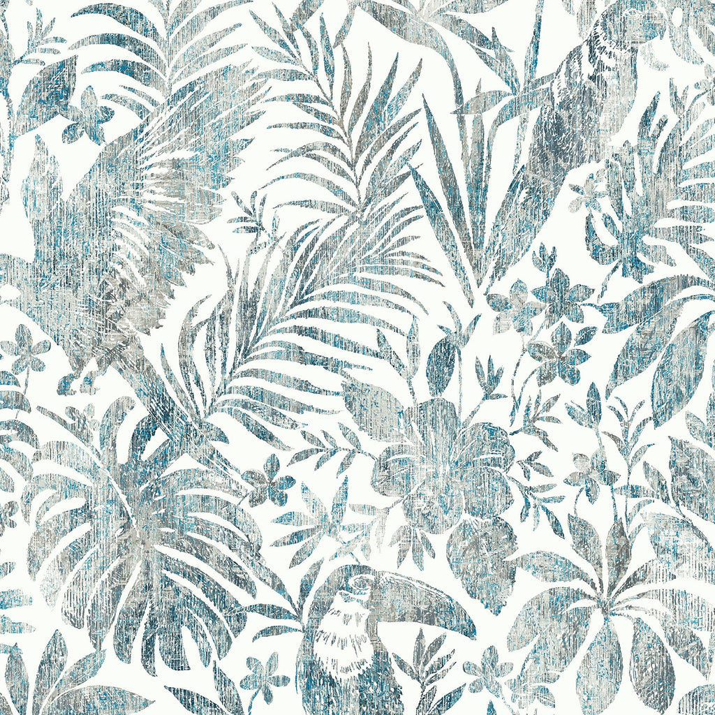 Birdsong Tropic Peel and Stick Wallpaper - Blue pattern