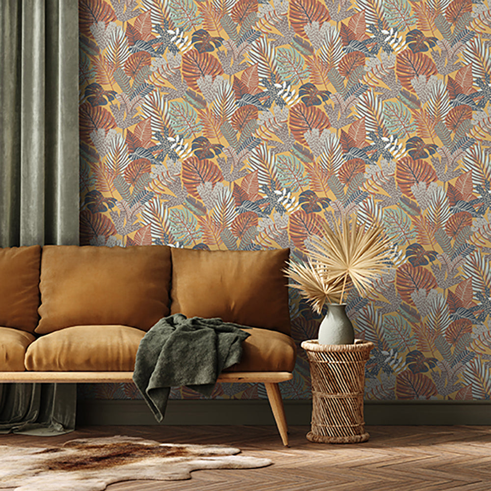 Jungle Canopy Peel and Stick Wallpaper - Orange room view