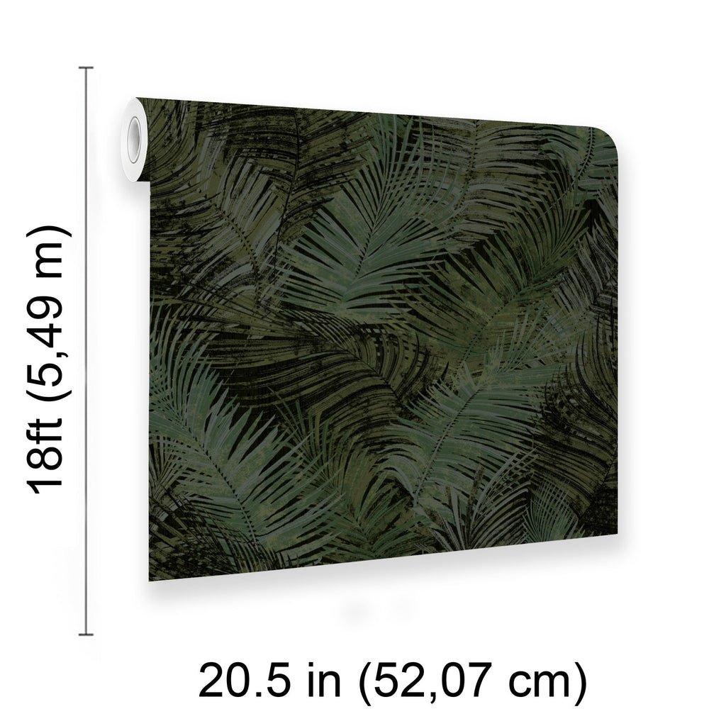 Palm Haven Peel and Stick Wallpaper - Black room view