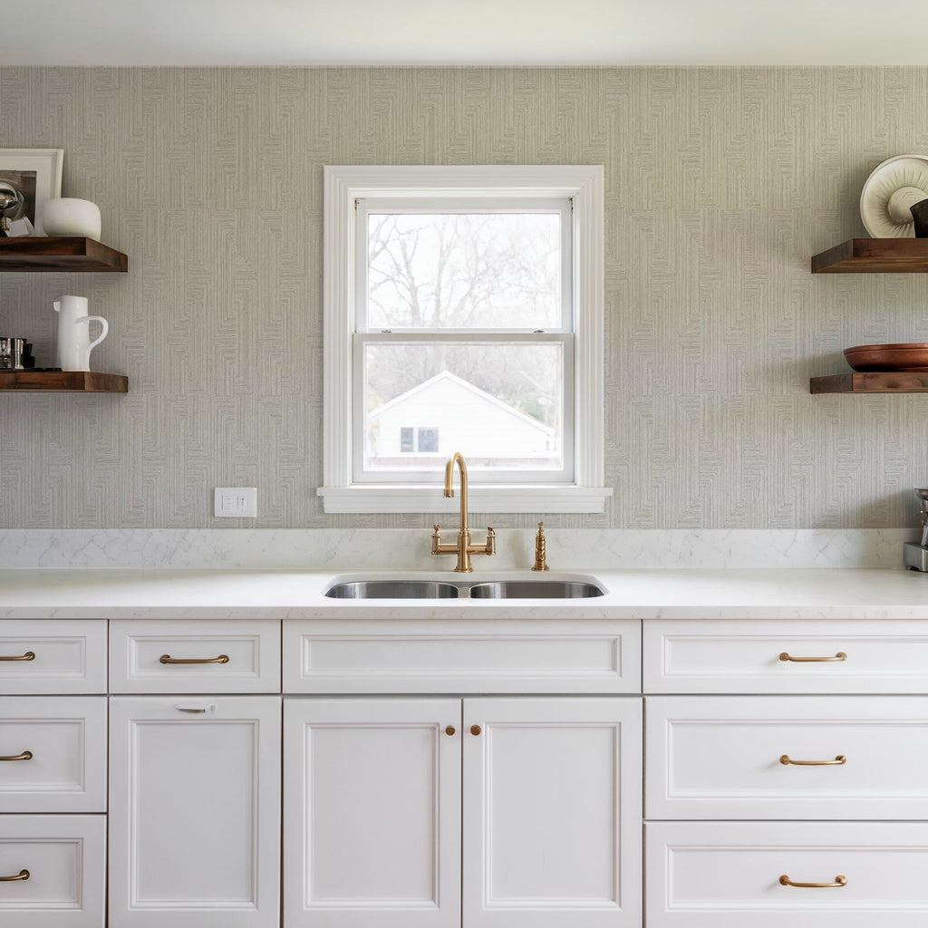 Threadline Geo Stitch Wallpaper - White room view