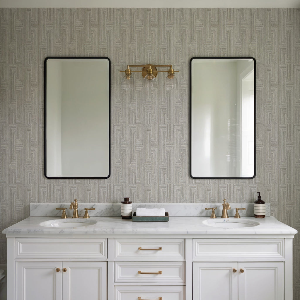 Threadline Geo Stitch Wallpaper - Gray room view