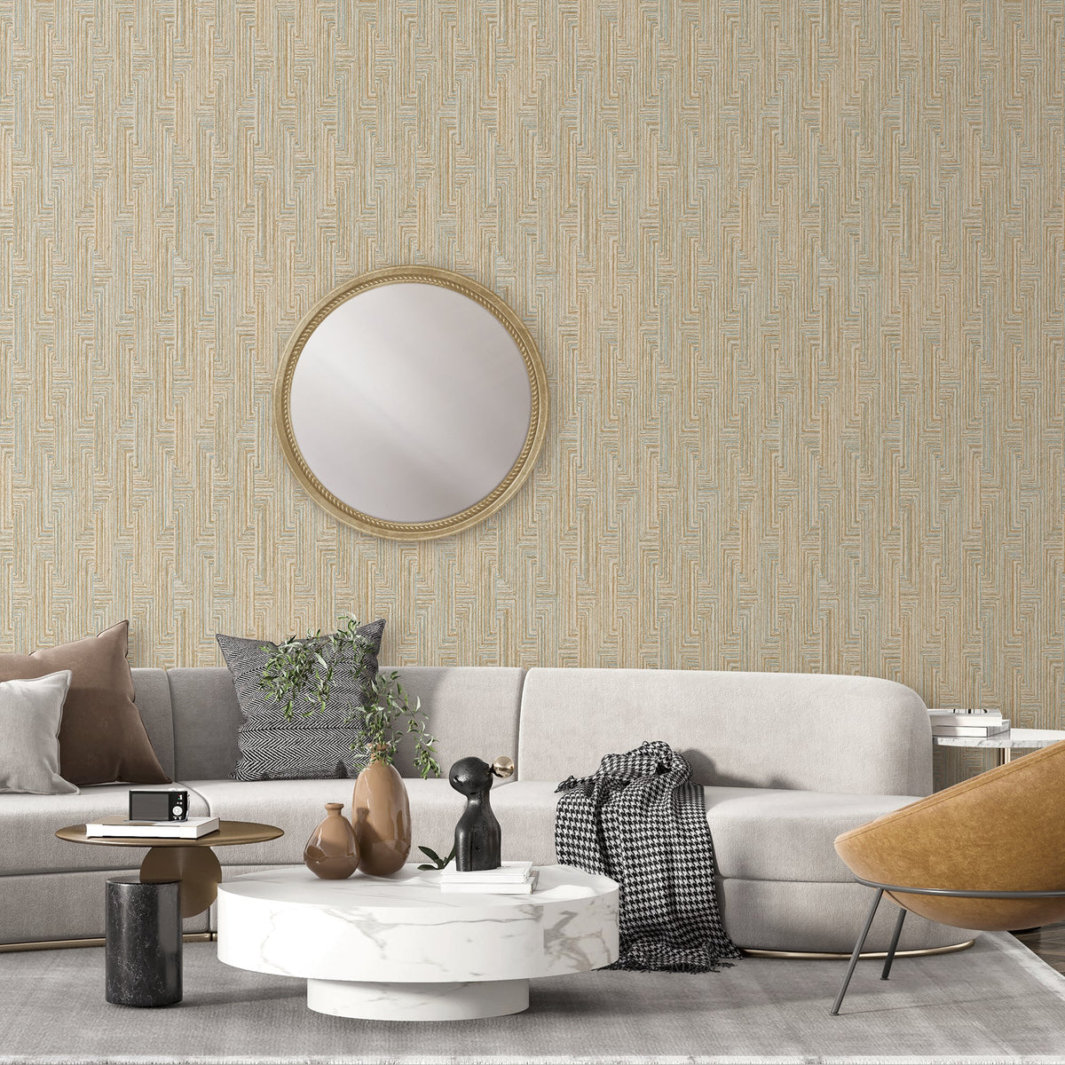 Threadline Geo Stitch Wallpaper - Gold room view