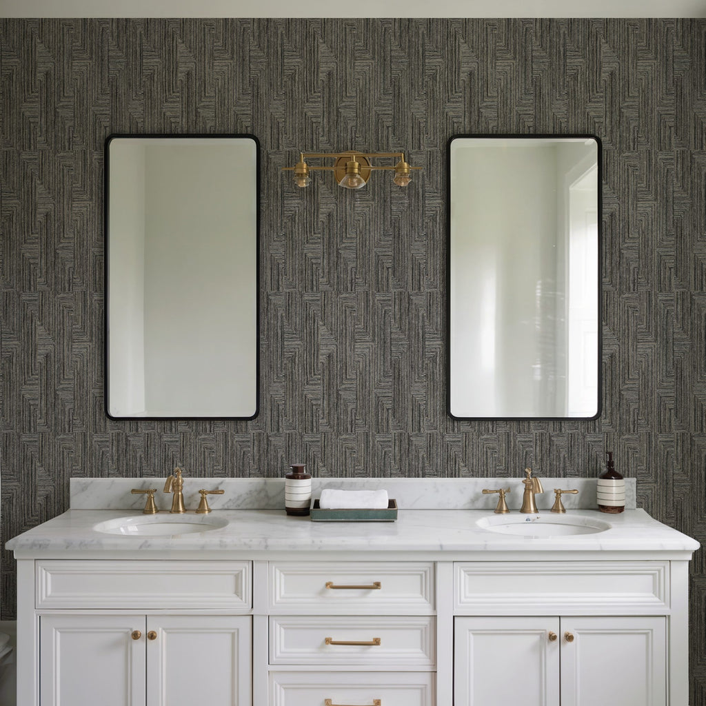 Threadline Geo Stitch Wallpaper - Black room view