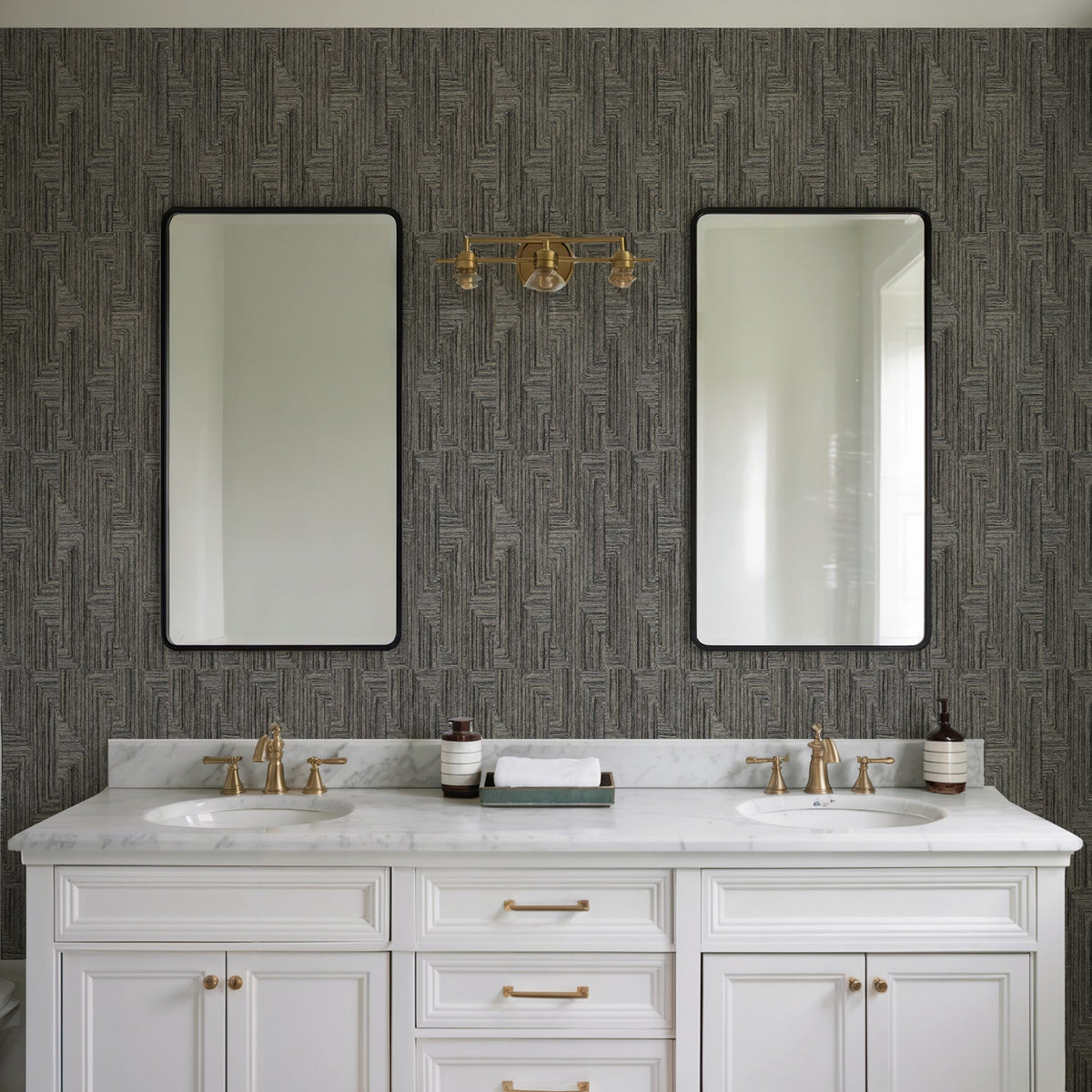 Threadline Geo Stitch Wallpaper - Black room view