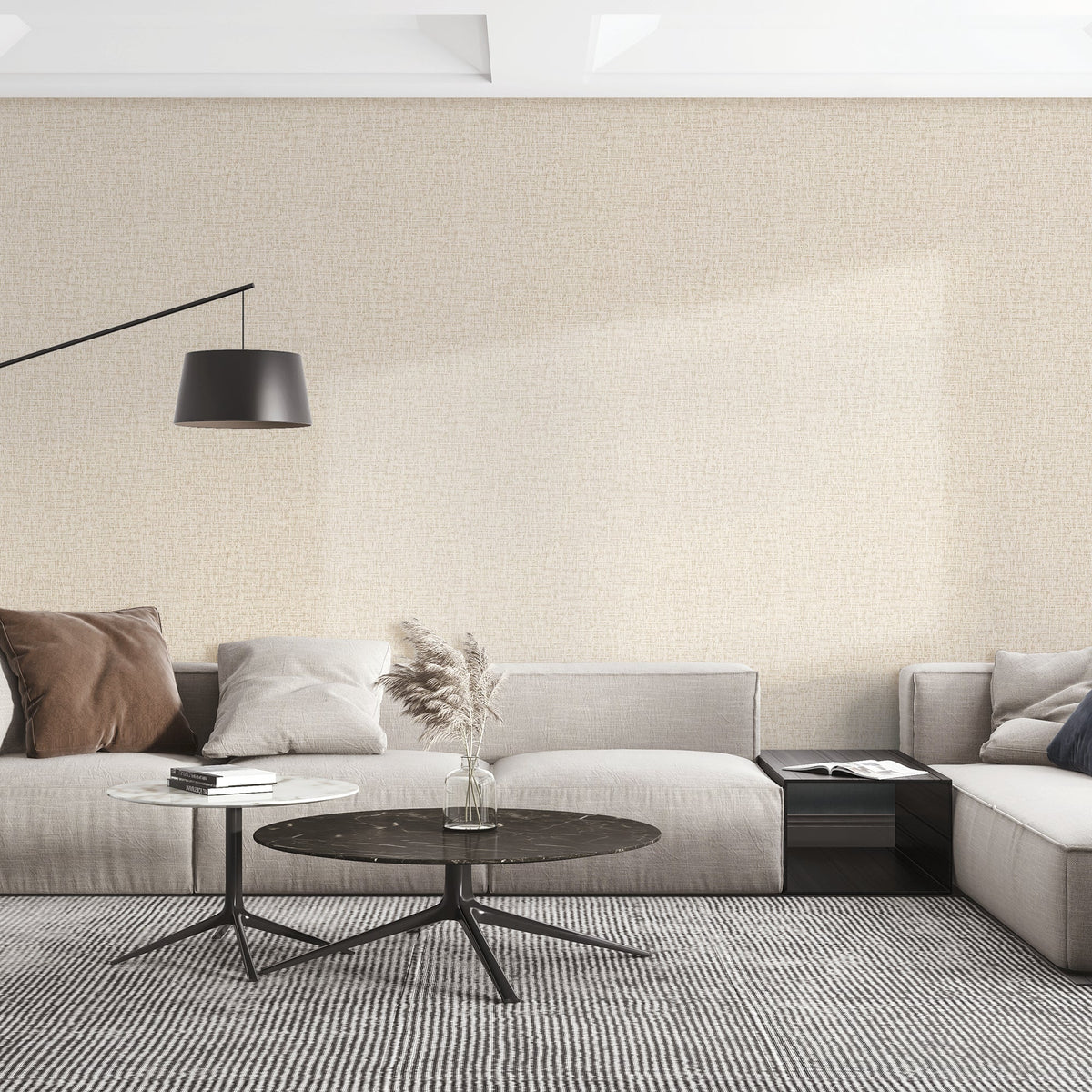 Crosshatch Weave Wallpaper - Beige room view