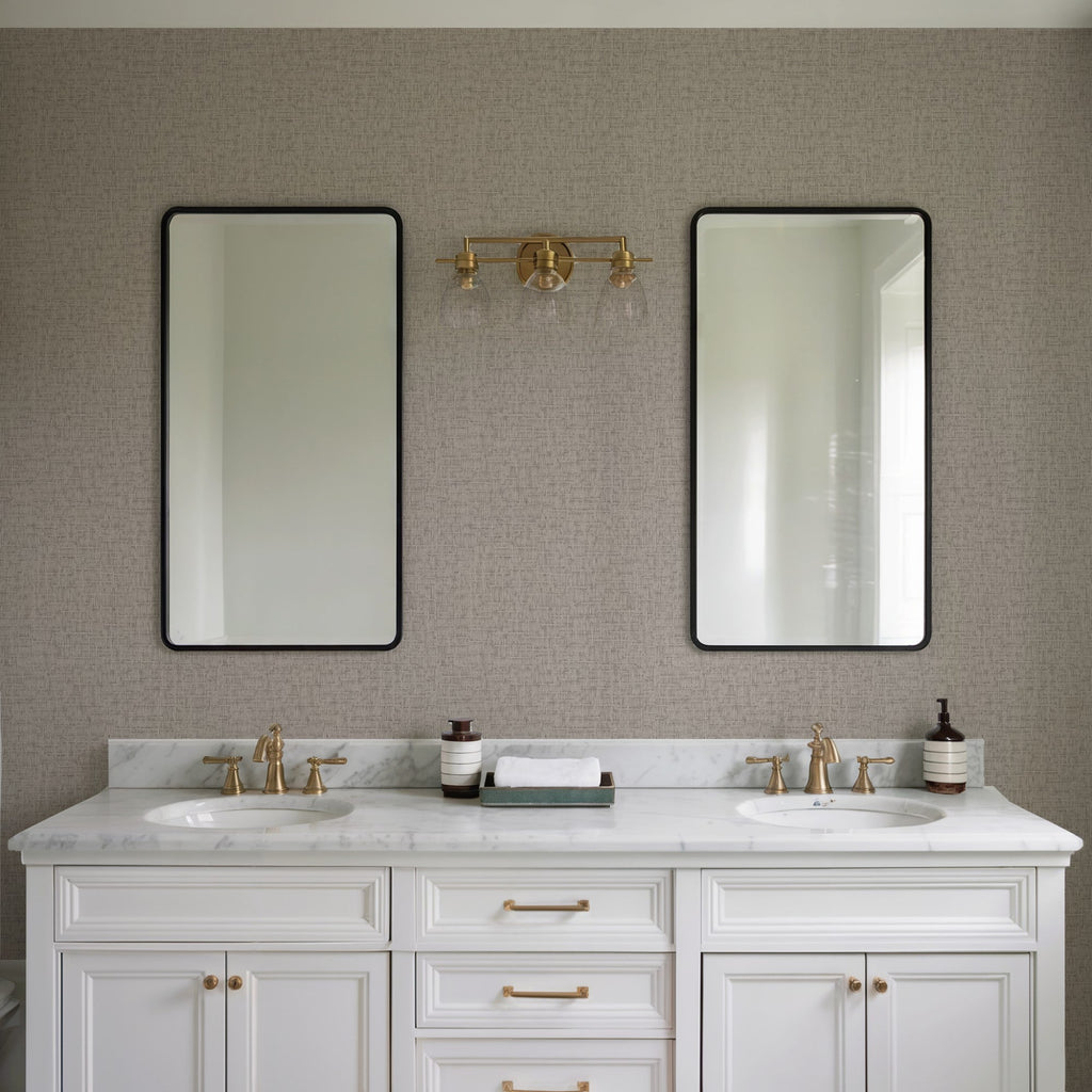 Crosshatch Weave Wallpaper - Taupe room view