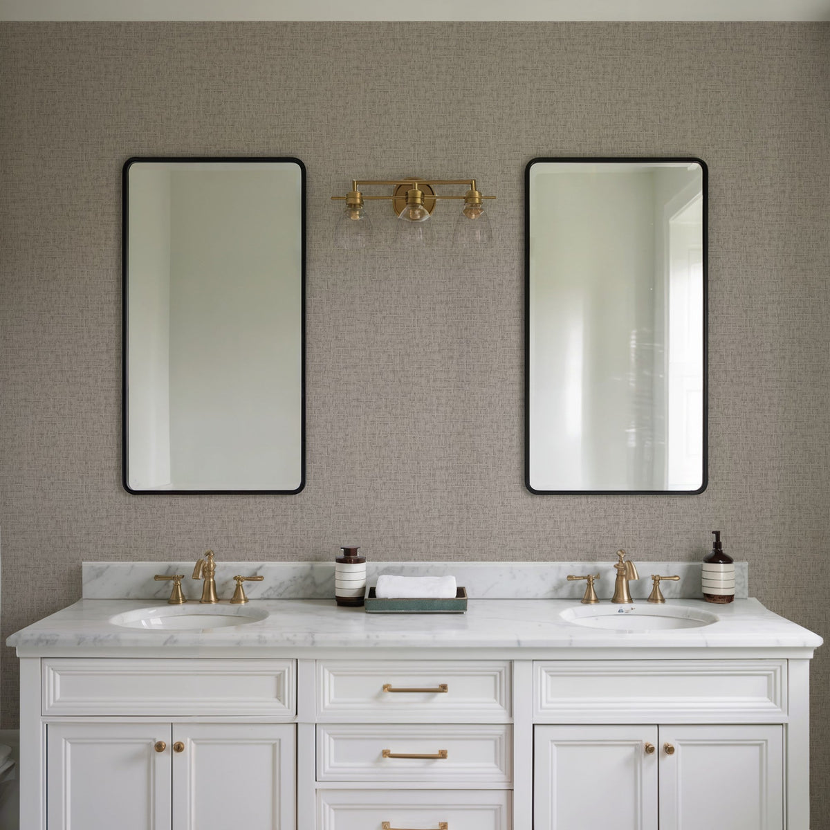 Crosshatch Weave Wallpaper - Taupe room view