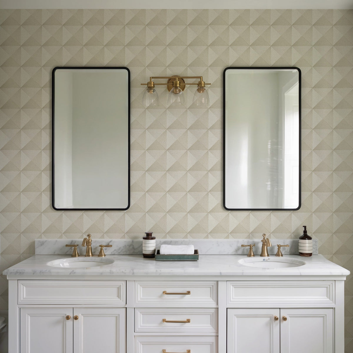 Woven Prism Wallpaper - Cream room view