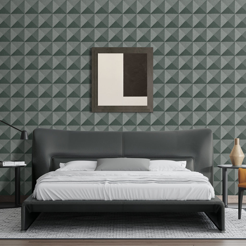 Woven Prism Wallpaper - Blue Slate room view