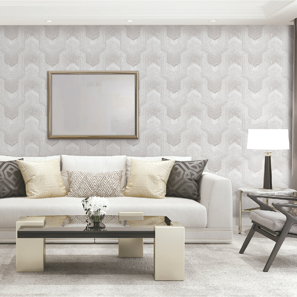 Embroidered Polygonal Dream Wallpaper - White room view