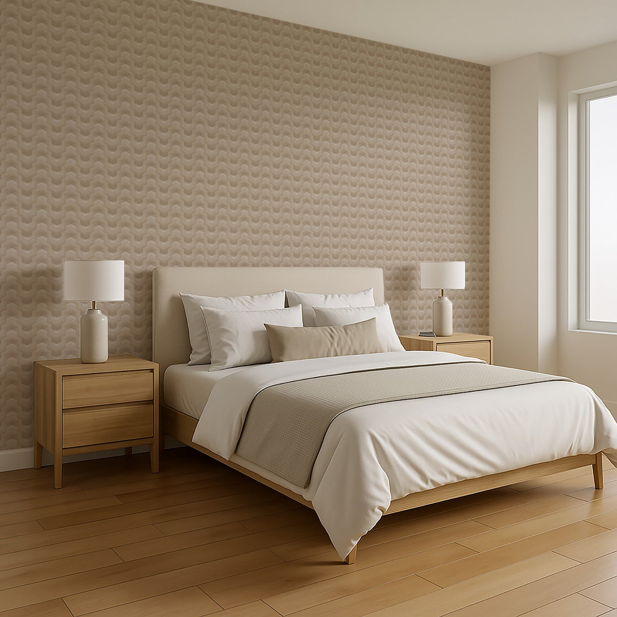 Embroidered Polygonal Dream Wallpaper - Beige room view
