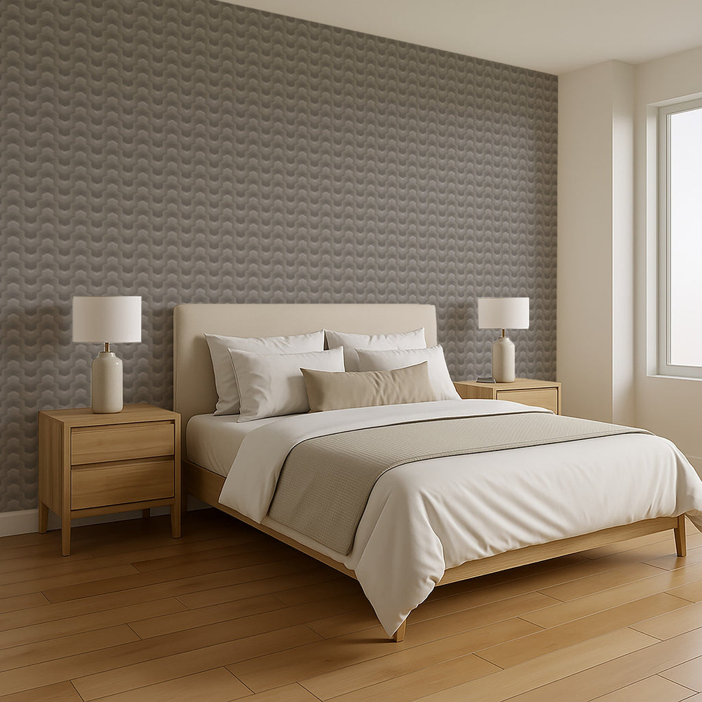 Embroidered Polygonal Dream Wallpaper - Silver room view
